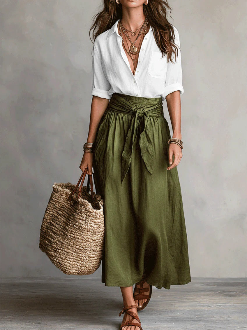 Women's Casual Fashionable Skirt And Shirt Two-Piece Set