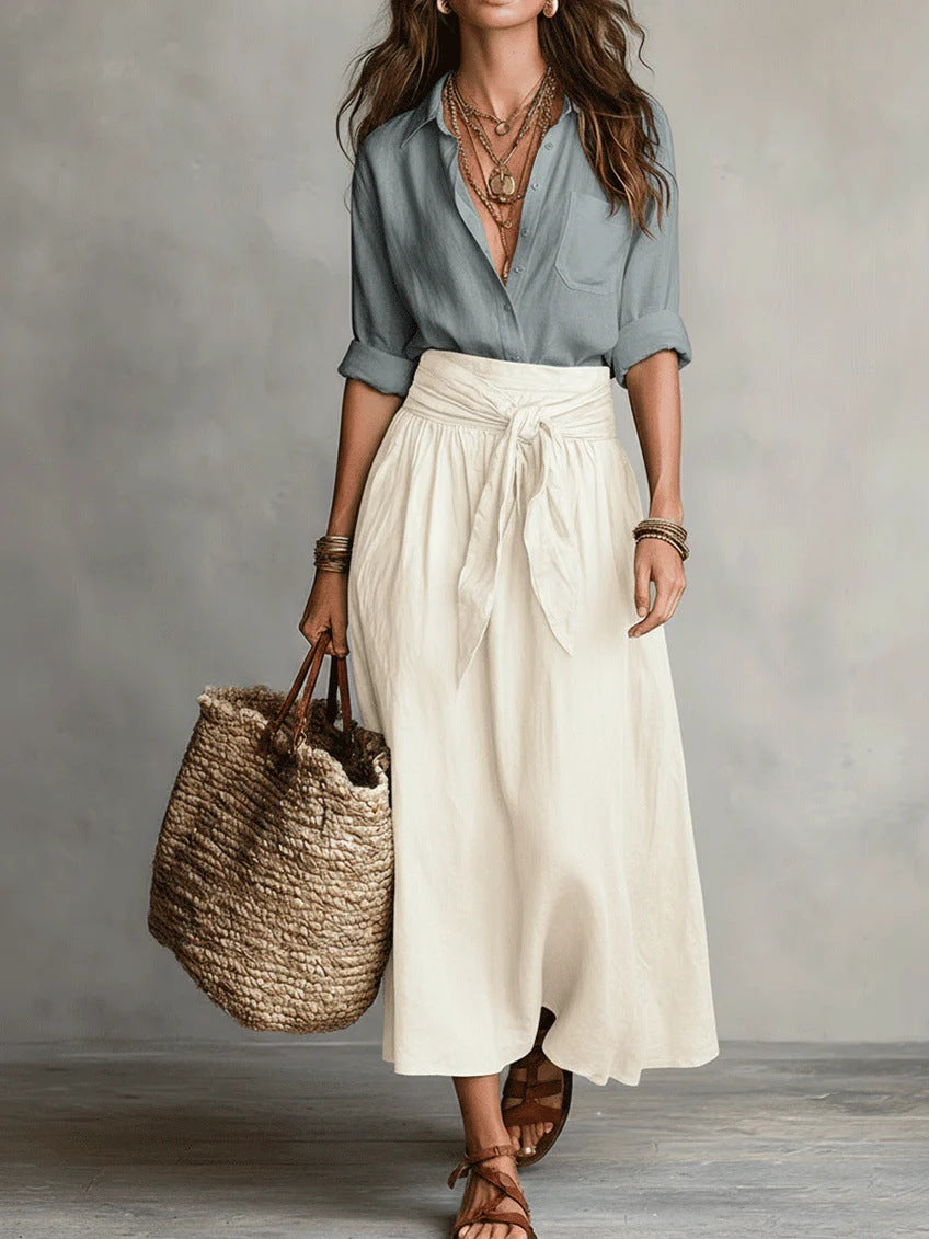 Women's Casual Fashionable Skirt And Shirt Two-Piece Set