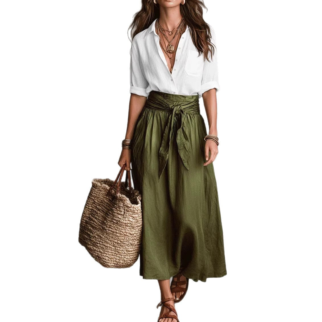Women's Casual Fashionable Skirt And Shirt Two-Piece Set