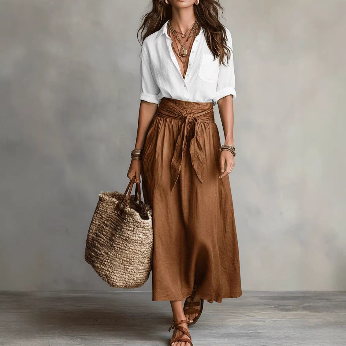 Women's Casual Fashionable Skirt And Shirt Two-Piece Set