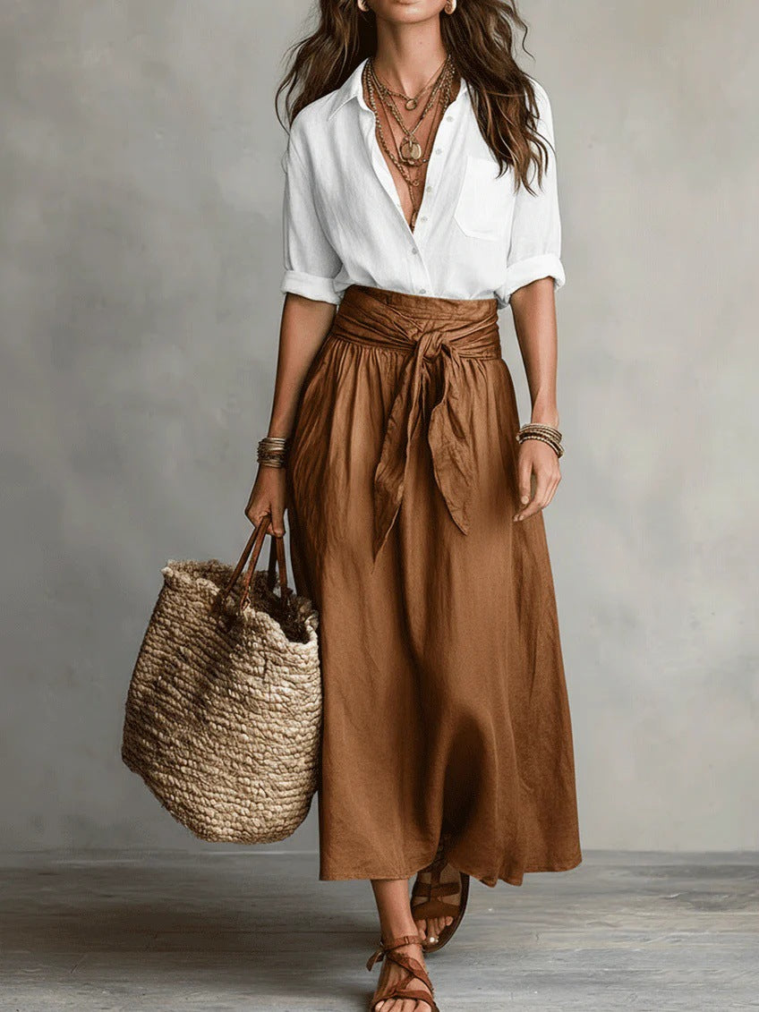 Women's Casual Fashionable Skirt And Shirt Two-Piece Set