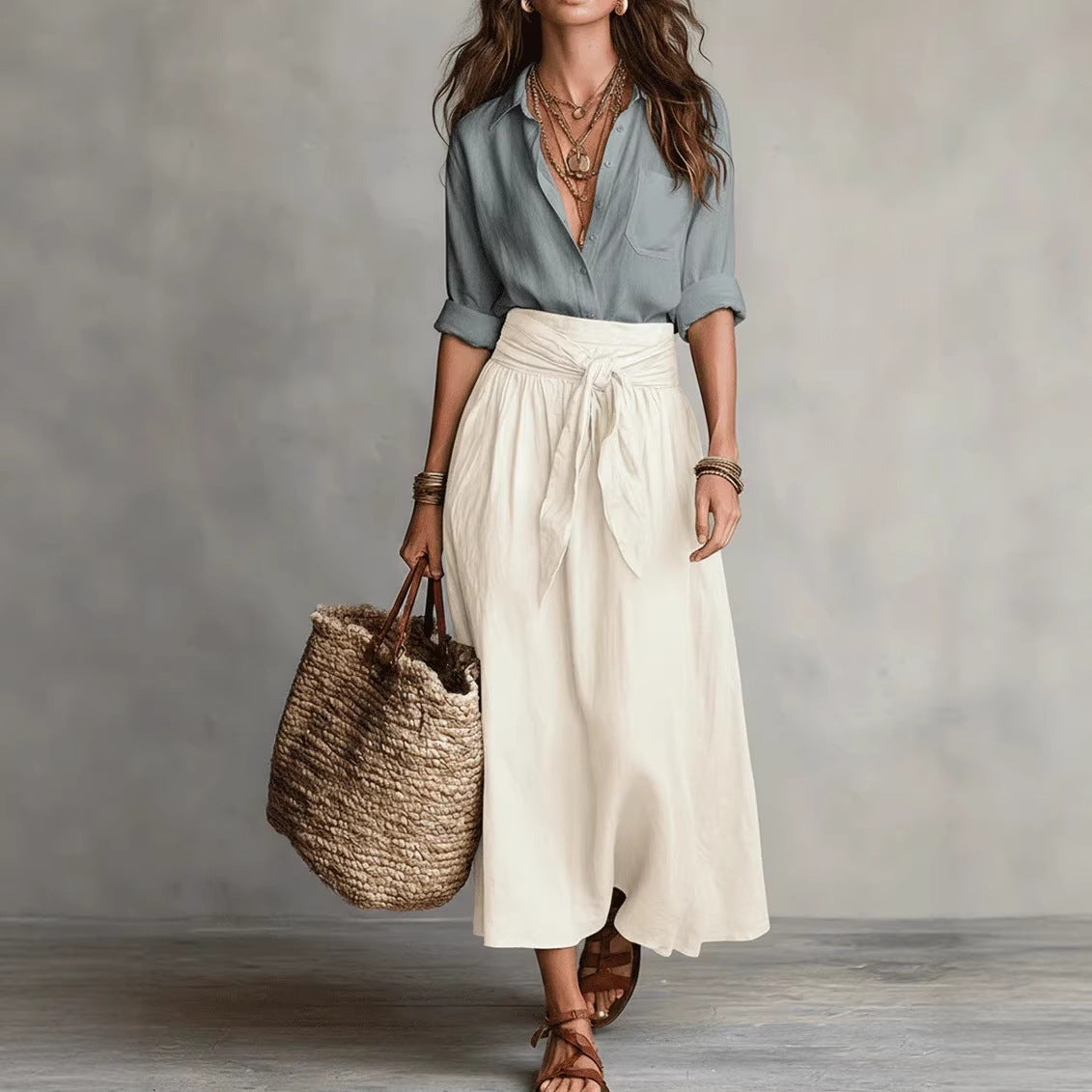 Women's Casual Fashionable Skirt And Shirt Two-Piece Set